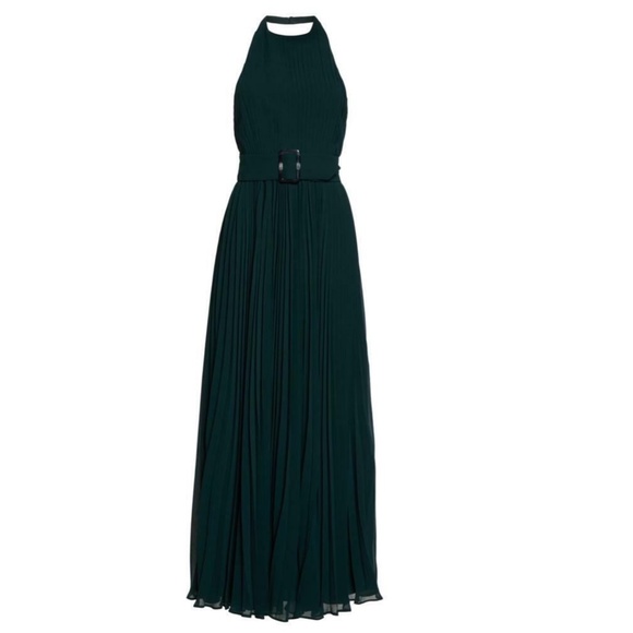 NEW Fame & Partners FOREST GREEN The Felice HALTER Pleated BELT Evening GOWN 10 - Picture 13 of 16